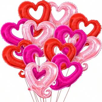 12pcs/Set 18" Red & Pink Heart Shaped Foil Balloons, Suitable For Proposing, Wedding, Birthday Party Decor