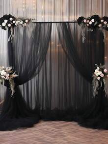 1/2 件黑色薄纱背景窗帘、背景窗帘、婚礼悬垂、装饰背景布、透明背景布、浪漫黑色窗帘、婚礼派对装饰、订婚仪式用品、生日派对用品、摄影背景装饰、迎婴派对装饰、性别揭秘派对用品、节日派对装饰、拍照道具、家居装饰、房间装饰