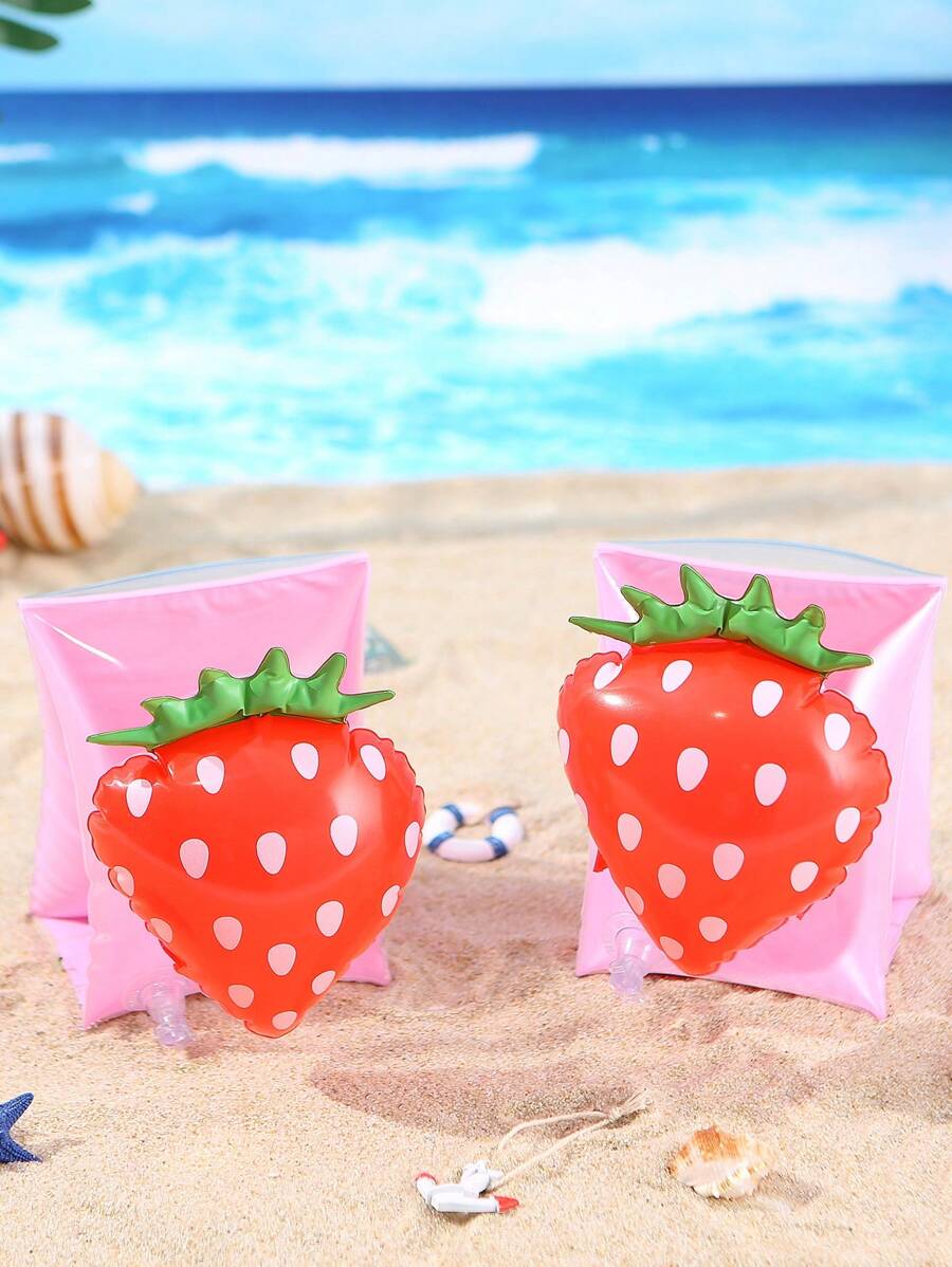 1 Pair Cute Cartoon Cherry & Strawberry Swimming Arm Floats, Increased Buoyancy For Outdoor Beach Travel, Pool, Swimming Learning Essential