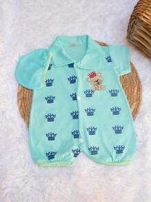 Kit 3 Macacão Infantil Ursinho Príncipe Bebê  0-3 meses com boina moda verão