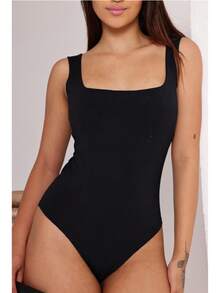 Suplex Tank Top Bodysuit Simple Casual Elegant - 黑色 - 查看 1