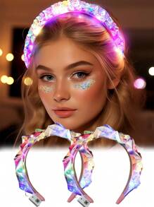 1 pieza - Diadema luminosa con LED, diadema con laser brillante, diadema fluorescente, accesorio para el cabello de vestido de fiesta de festival para mujeres