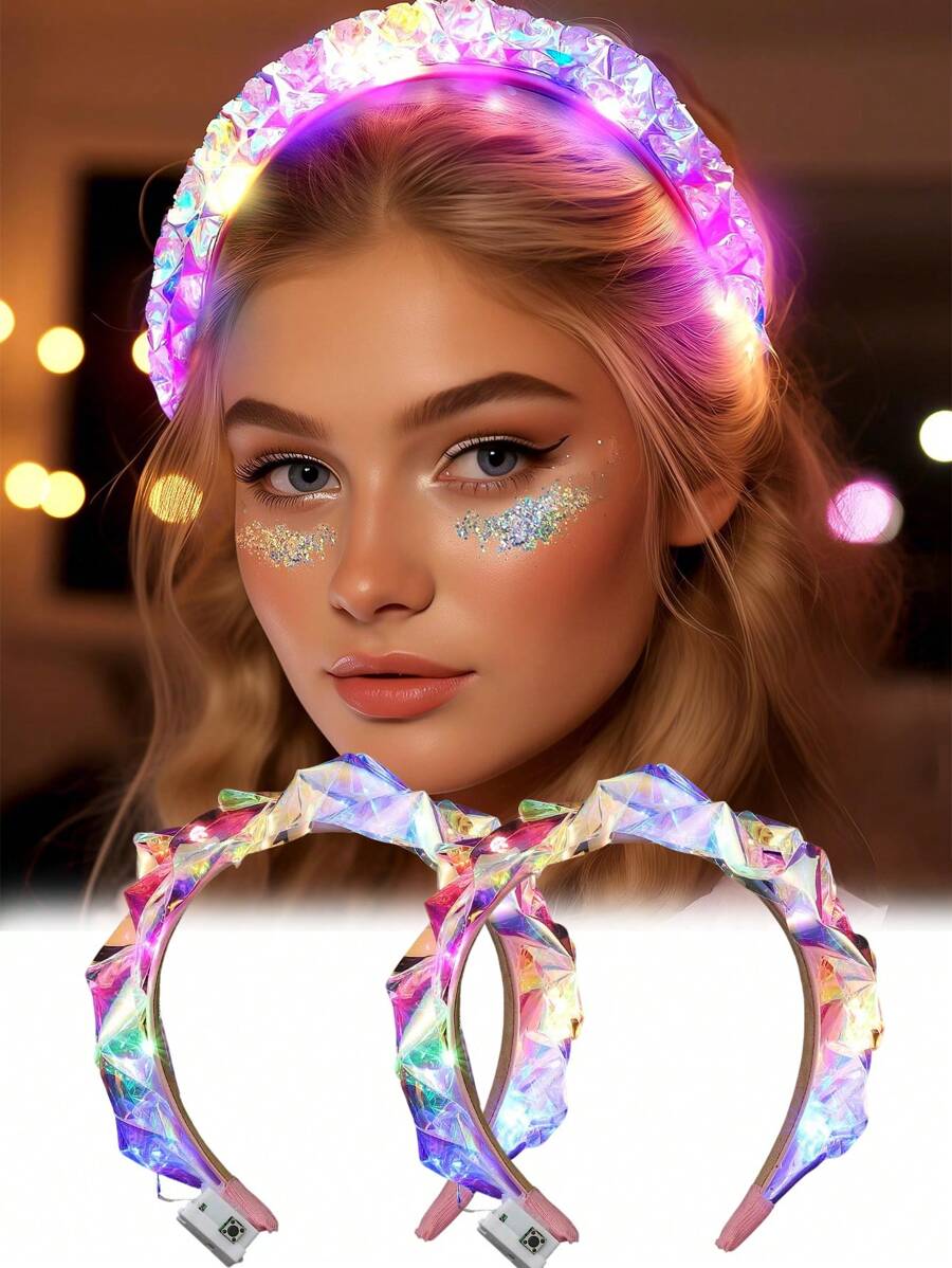 1 pieza - Diadema luminosa con LED, diadema con laser brillante, diadema fluorescente, accesorio para el cabello de vestido de fiesta de festival para mujeres