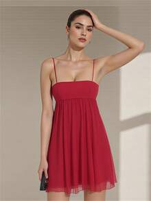 Women's Summer Mini Cami Dress Sleeveless Open Back Solid Color/Floral Spaghetti Strap Dress - Red - View 2