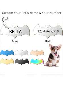 Customized Pet ID Tag/Dog Tag, Personalized Cat & Dog Puppy Pet Identification Name Pendant, Collar Pendant, Pet Accessories Bat Pendant, Perfect Pet Gift, Suitable For Outdoor, Wedding And Party, Prevent Pet Loss! - Multicolor - View 12