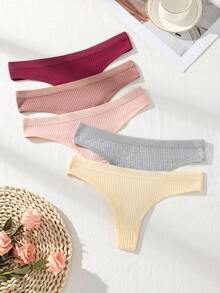 5件装女士多色性感丁字裤内裤，舒适棉质内裤 - 彩色 - 查看 5