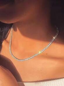 kuuioe 1pc Hiphop Round Rhinestone Fashionable Sparkling Unisex Chain Necklace, Party & Daily Wear Necklace & Bracelet