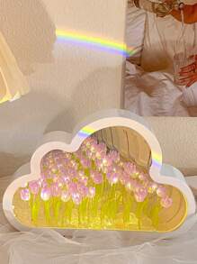 20pcs Tulip Cloud Night Light,(Battery Powered)Floral Ambiance Lamp,Turns On As Night Light, Turns Off As Mirror,Suitable For Valentine's Day Gift/Desktop Decor/Home Decor/Bedroom/Romantic Atmosphere/Birthday Present, A Romantic Fairy Lamp