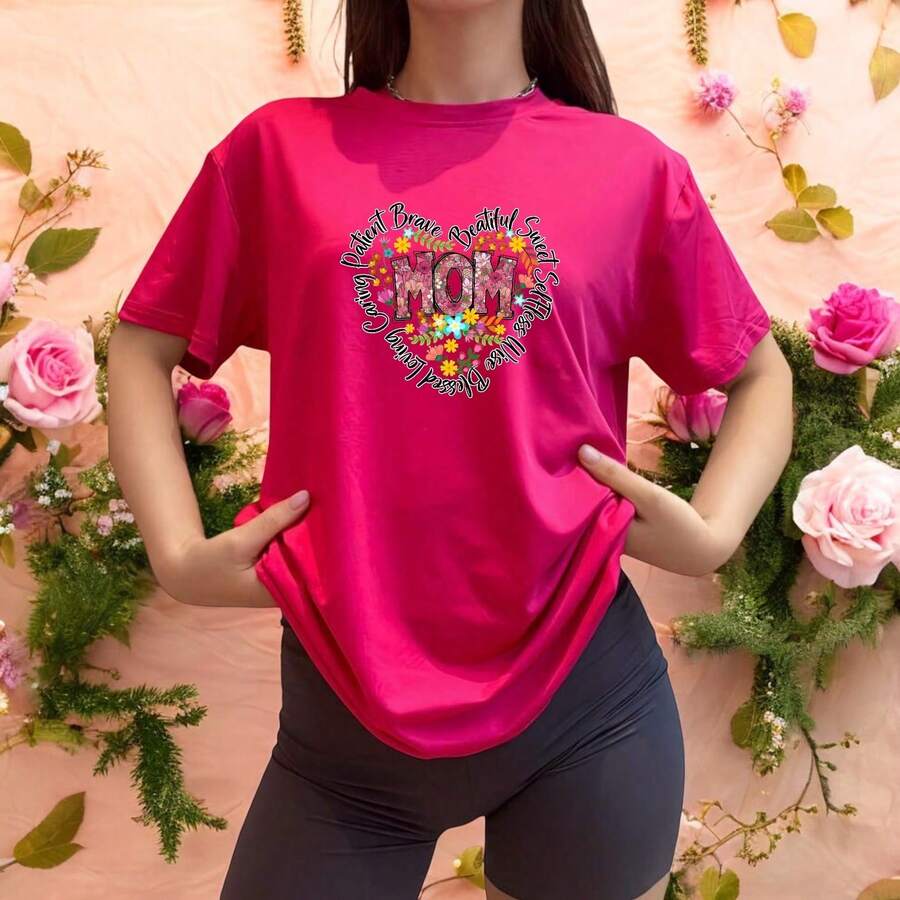 Playera "MOM" con Palabras de Amor – Regalo Perfecto para Mamá este 10 de Mayo - Rosa Fucsia - Ver 1