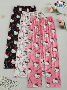 Sanrio Sanrio lizenziert! Hello Kitty bedruckte Schlafanzug-Hosen in drei Farben erhältlich, mit durchgehendem Muster von süßen Mustern für bequeme und süße Zuhause-Zeit.