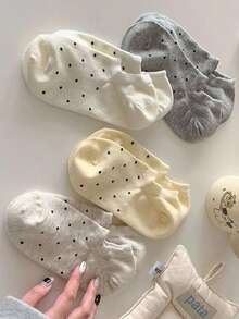 1/3/6 أزواج جوارب كاحل للسيدات مطبوعة بالنقاط، جوارب رقيقة منخفضة القطع لا تظهر، جوارب بلا رؤية مقاومة للإنزلاق للجميع الفصول، يمكن اختيار الكمية والألوان - متعدد الألوان - مشاهدة 4