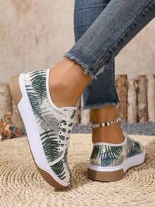 Chaussures de skate mode bohème pour femmes 2025, blanc avec imprimé léopard contrastant, lacées, semelle épaisse, baskets casual sport - bleu - Voir 4