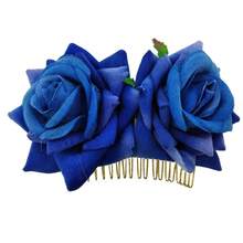 Bridal Hair Comb, Faux Velvet Rose Flower Hair Comb Headpiece, Double Rose Flower Hair Comb Valentine's Day Accessories,Wedding Hair Accessories - Multicolor - View 3