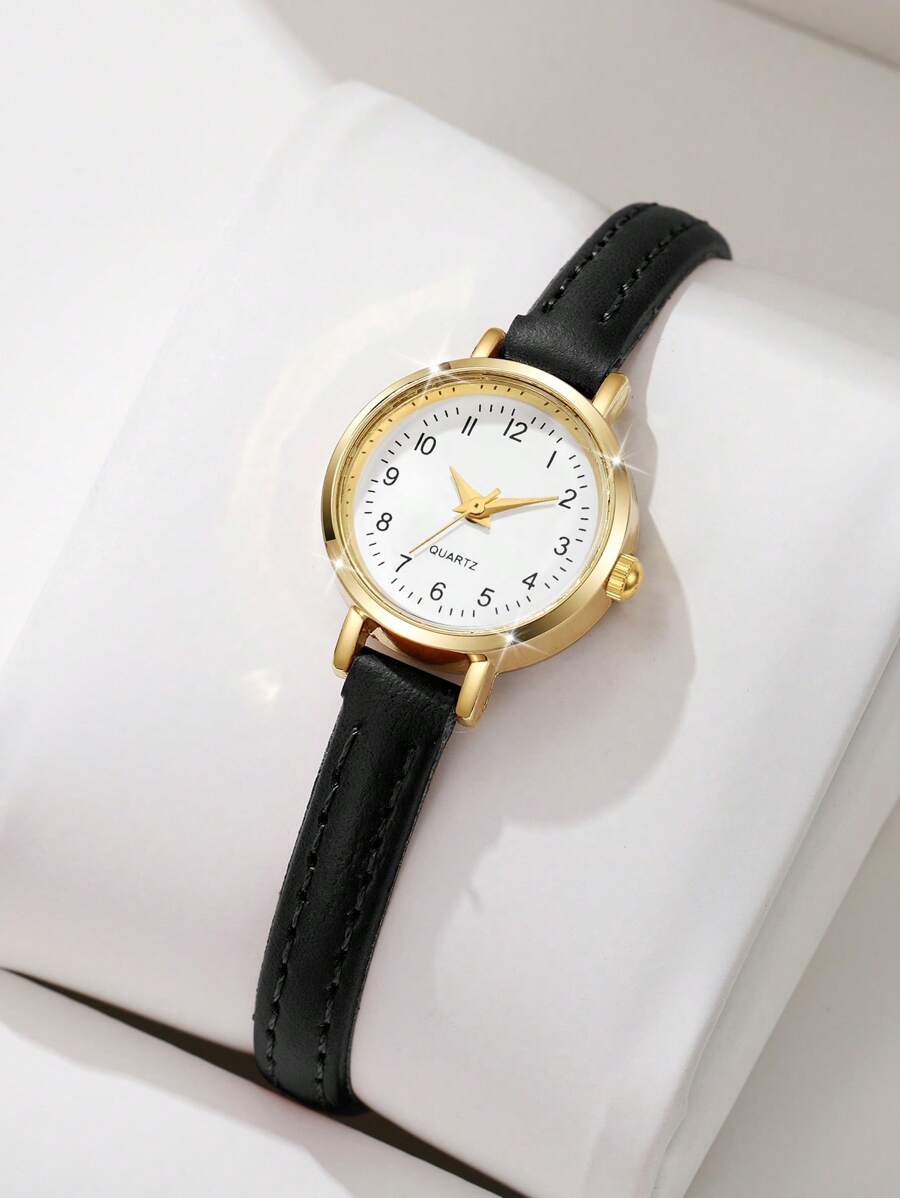 1pc Women's Minimalist Fashion Small Dial Elegant Quartz Wrist Watch, Slim Leather Band (Watch Box Not Included)