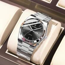 1pc Men's Watches Real POEDAGAR Brand 50M Waterproof Precision Japan Imported Quartz Movement Clock Birthday Gifts For Men Rust-Proof Silver 316 Stainless Steel Strap English Calendar Function Luminous Hands Business Father's Day Memorial Gift For Husband Back To School Essentials