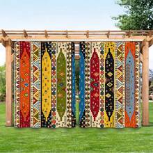 波西米亚条纹户外窗帘带挂钩 - 鲜艳的几何图案，半透明遮阳，适用于露台、花园、门廊和甲板 - 可机洗涤纶混纺，装饰艺术风格门廊配件 | 鲜艳的装饰 | 易于安装的防水户外露台窗帘