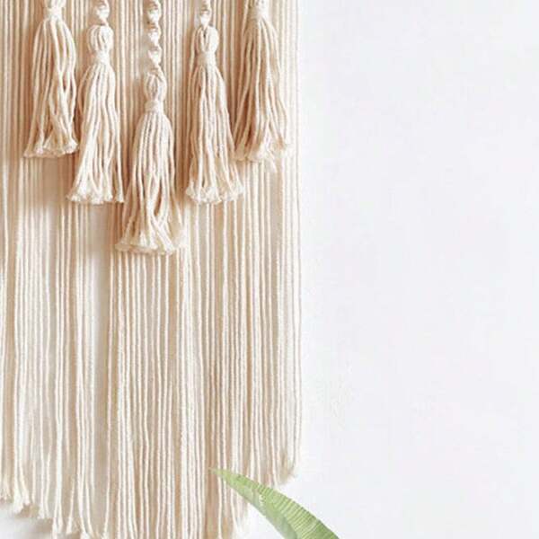 1 pieza Colgante de pared de macramé, decoración de pared estilo bohemio, tapiz hecho a mano con encaje tejido, borlas y cuentas de madera, manta de pared como fondo