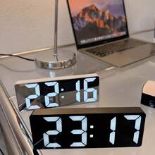 Modern LED Digital Alarm Clock With Temperature Display, Adjustable Brightness, 12/24H Format, Rectangular Black Design, Suitable For Bedroom Or Home Office Decor (Batteries Not Included), Living Room Clock Home Decor Back To School Room Decor School Supplies