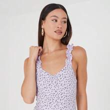 brave soul Body cu imprimeu floral și bretele, cu salată verde, liliac