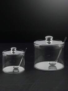 1 Barattolo portaspezie in acrilico con coperchi e cucchiaini, contenitori di stoccaggio trasparenti per cucina per sale, pepe e condimenti, decorazione cucina moderna, organizzazione spezie facile da vedere, soluzioni di stoccaggio per la cucina | accessori per cucina moderna, forniture per il ritorno a scuola