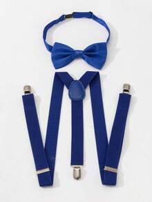 1 Set Unisex Black Simple Adjustable Bow Tie And Suspender Pants, Suitable For School, Daily Wear, Performance, Party, Back To School, Holiday Gift - Suspenders + Bow Tie - View 13