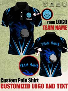 Customized Golf Polo Shirt With Digital Print, Personal Or Team Customization, Polyester Stretchy Quick-Dry Fabric