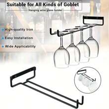 1 pieza Soporte para copas de vino de hierro ahorra espacio - Fácil instalación, almacenamiento debajo del gabinete para la cocina y la barra, organizador resistente para copas
