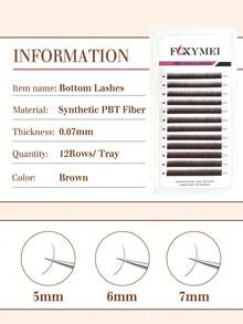 FOXYMEI 12排棕色下睫毛J/B/C卷曲彩色下睫毛延长5-7毫米高品质单根睫毛进口材料超薄自然假睫毛适用于沙龙使用
