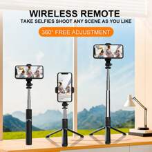 40-Inch Retractable Selfie Stick – Professional Floor Tripod For Live Streaming, With Wireless Remote, 360° Rotation, Stable Anti-Shake Design. Ideal For Travel Vlogs & Outdoor Live Streaming. Compatible With Smartphones Black For Summer Vacation, Travel, Outdoor Activities, Live Streaming Tripod Stand