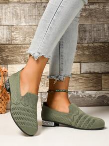 2025 Plus Size Women's Low Heel Slip-On Shoes, Soft & Breathable Knit Upper, Fashion Versatile High Heel Pumps