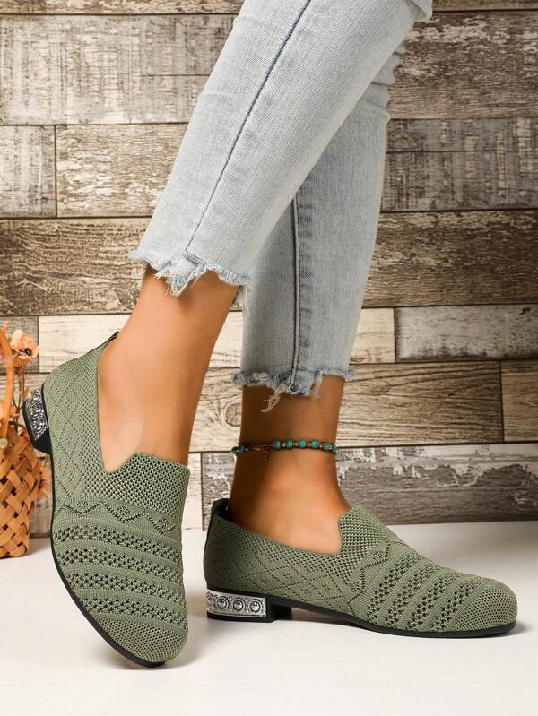 2025 Plus Size Women's Low Heel Slip-On Shoes, Soft & Breathable Knit Upper, Fashion Versatile High Heel Pumps