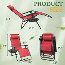 Patio Zero Gravity Chair Outdoor Folding Lounge Chair Recliners Adjustable Lawn Lounge Chair With Pillow For Poolside, Yard And Camping - Red - View 8