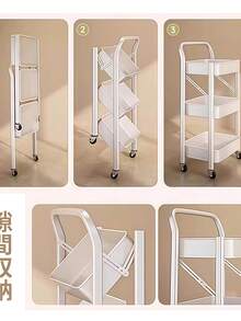 Kitchen Cart, Foldable, Cart With Casters, 3-Tier, Kitchen Rack, Steel Rack, Cart With Casters, Space-Saving Storage, 29.5cm, Slim, With Handle, Carbon Steel, Sturdy, 60kg Load Capacity, Small Items, Bathroom, Kitchen Storage, Next To Refrigerator, Easy Assembly