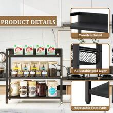 3-Tier Spice Rack - Industrial Counter Shelf,Desktop Storage Organizer,Standing Seasoning Rack For Countertop Kitchen,Office,Living Room,Black TLJ021B - Black - View 8