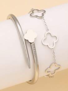 Ensemble de bracelets de bijoux en fleur de zirconium en acier inoxydable de style vintage de haute qualité, convient pour le port quotidien des femmes