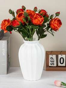 1pc Ceramic-Like Vase, Vintage American Style Flower Vase For Floral Arrangement, Living Room Decor - White - View 3