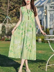 New Summer Casual Printed Elegant Mid-Length Women Dress