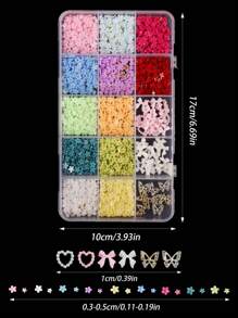 15 Grid 3D Acrylic Flower Y2K Nail Art Decoration, Mixed Size Colored Flowers Gold Steel Beads DIY Cute Sixtieth Nail Charm Kawaii Jewelry Accessories Nail Gemstones Nail Supplies, Jewelry Nail Accessories Nail Art Accessories. Alloy Hollow Butterfly