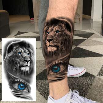 1 Sheet Eye Lion Temporary Tattoos For Women Men Arm Thigh Legs Forearm, Realistic Waterproof Fake Tattoo Stickers, Long Lasting Temp Half Arm Sleeve Tattoos For Adults