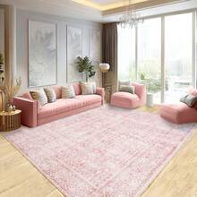 Alfombra de pelo corto, 140*200 cm, vintage, fiori, rosa chiaro, lavabile, alafombra antideslizante, estilo rustico, para dormitorio, cucina, comedor al aire libre, alfombra muy suave - Rosa - Visualizzare 7