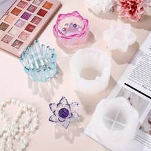 3 Shape Resin Candle Holder Mold Silicone Tealight Holder Mold Flower Lotus Resin Casting Mold For DIY Jewelry Box Trinket Container - 紅白色 - 查看 7