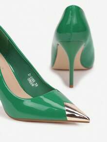 Tacones de aguja elegantes y fashionistas de color liso para uso diario - Verde - Ver 4