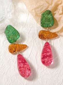 彩色树脂耳环 ZA 夸张复古 彩色树脂不对称几何拼接耳环 全部时尚简约 防宝石设计 阳光下也能闪耀
