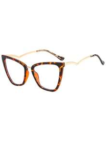 1 件女士加大码 PC 镜框猫眼眼镜，欧美酷女孩，复古大弧形镜腿设计，透明眼镜 - 彩色 - 查看 4