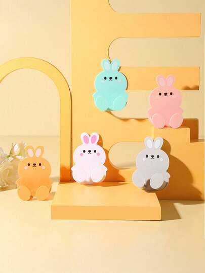 5pcs Cute Cartoon Rabbit Sticky Socket Hook - Easy To Install, Light Gray And White Wall-Mounted Power Cord Storage Box, Plastic, Wall-Mounted Hook|Playful Design|Lightweight Hook, Practical Hook