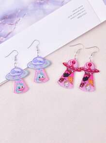 1 Pair Cute Alien/UFO/Cow Spaceship/Cat Spaceship Shaped Dangle Earrings, Party Jewelry Decor For Women