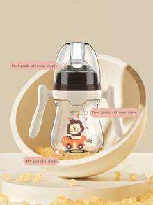 1pc Baby Wide-Mouth Bottle With Straw Handle, PP Cartoon Blue & Red Feeding Cup - Multicolor - View 2