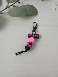 1 件男女通用格纹硅胶珠“MAMA”闪电串珠钥匙扣、包包和汽车钥匙配件、送给妈妈的情人节礼物、情人节汽车配件包包饰品 - 黑與白 - 查看 12