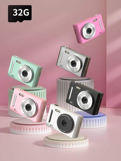 CCD キャンパスデジタルカメラ、高画質デュアルレンズ 前後、レトロスタイル、32Gメモリーカードつきトラベル写真カメラ、学生やパーティーのデジタルカメラおもちゃ