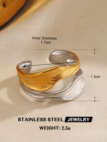 1 件不锈钢简约 18K 镀金拼色戒指，高端珠宝适合女性日常佩戴 - 彩色 - 查看 14